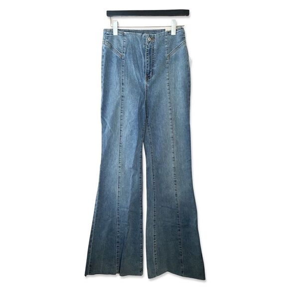 Free People sz 30 CRVY Wild Honey High Rise Flare Bells Jeans NWT Stretch Blue - Picture 10 of 10
